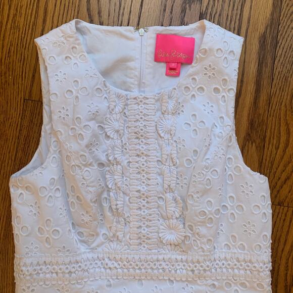Lilly Pulitzer Railee Resort White Floral Cross Eyelet Shift Dress Size 0 - Picture 5 of 14